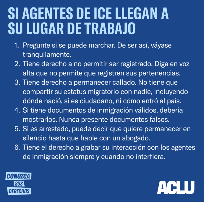 SI AGENTES DE ICE LLEGAN A SU LUGAR DE TRABAJO, CONOZCA SUS DERECHOS