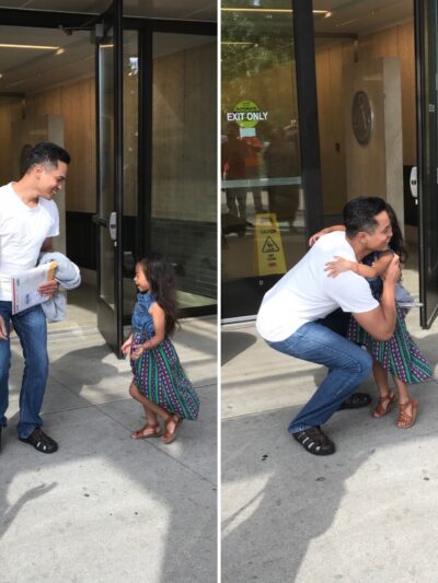 Sameth hugging his daughter after release