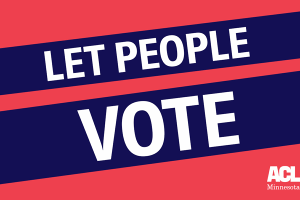 Dark pink background with diagonal navy blue banners reading: "Let People Vote"