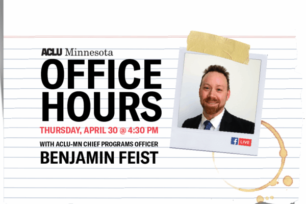 Notebook paper in background with polaroid of Benjamin Feisttaped on. Text reads: Office Hours with Chief Programs Officer Ben Feist