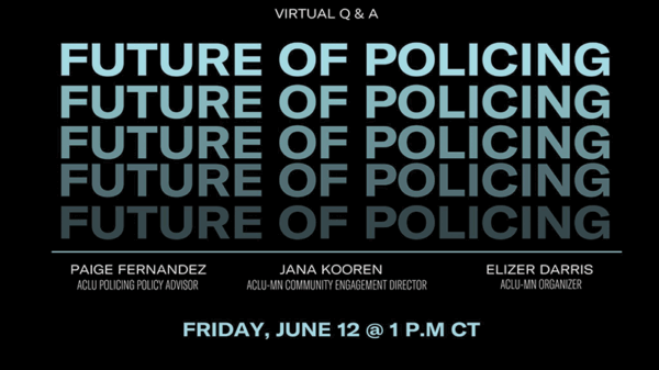 Future of policing in repeating lines, with fading colors.