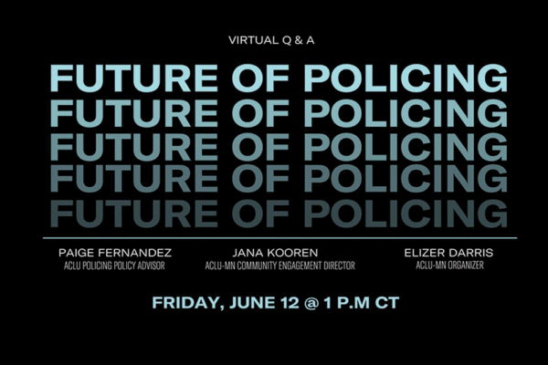 Future of policing in repeating lines, with fading colors.