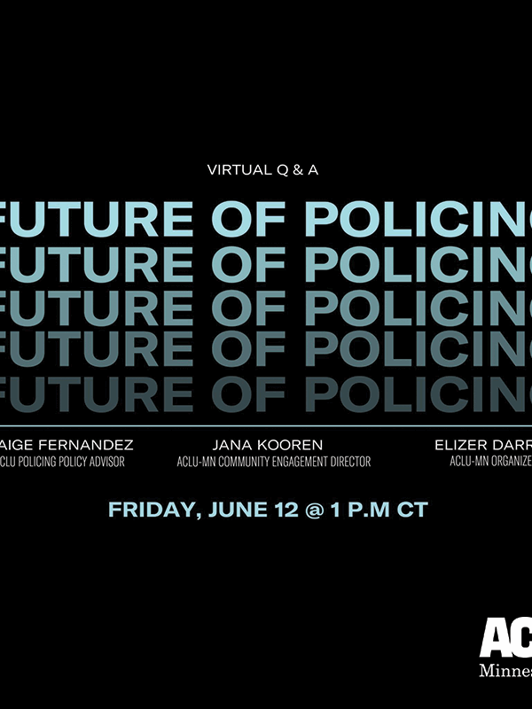 Future of policing in repeating lines, with fading colors.