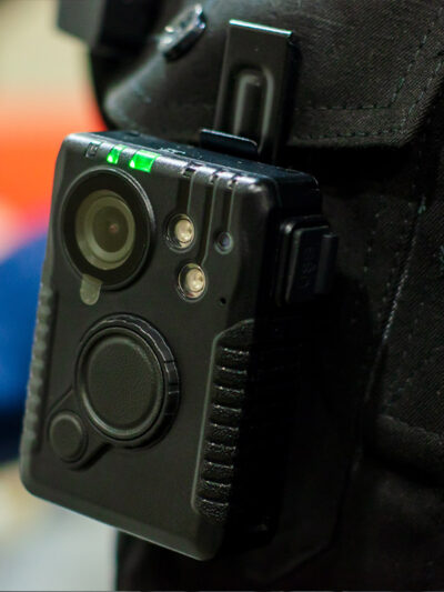 Close up of a police officer's body camera
