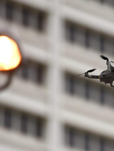A law enforcement drone in flight.