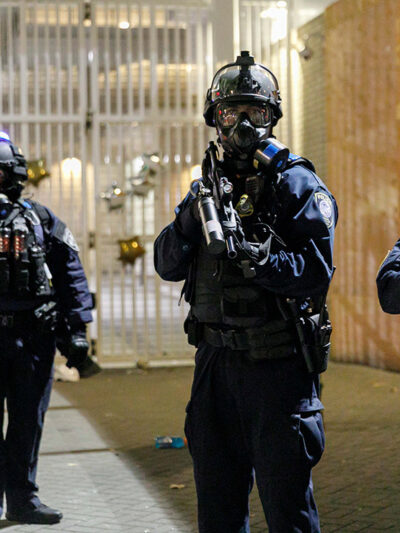 Demonstrators clashed with Federal and Portland police at an Immigration and Customs Enforcement facility after a march in solidarity with ICE detainees