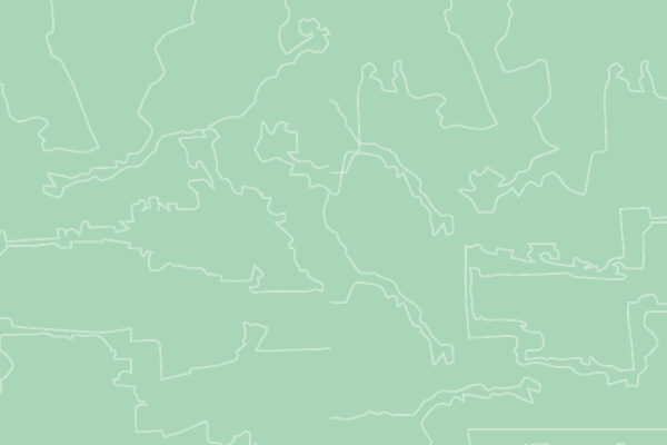 An outline of various states in the United States, against a light green background.