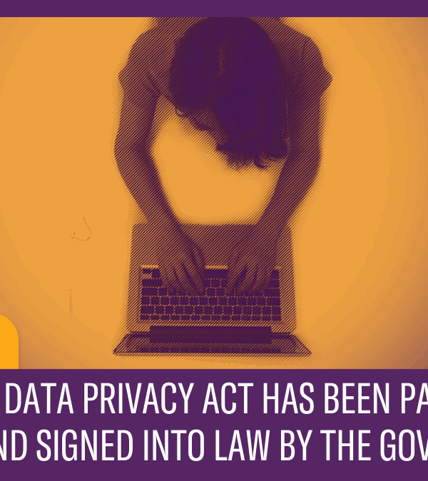 Image of girl on laptop with purple and orange text reading "Victory: Student Data Privacy Act passes in Minnesota legislature"