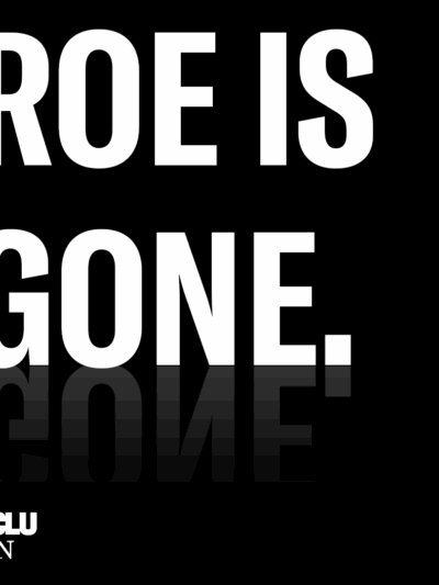 Black background with white text reading "ROE IS GONE" with fading reflection of text