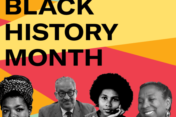 Black, bold text on top of color blocked background (red, green, yellow, and orange) with black and white images of Kimberlé Crenshaw, bell hooks, Thurgood Marshall, and Maya Angelou in the lower third of the graphic.