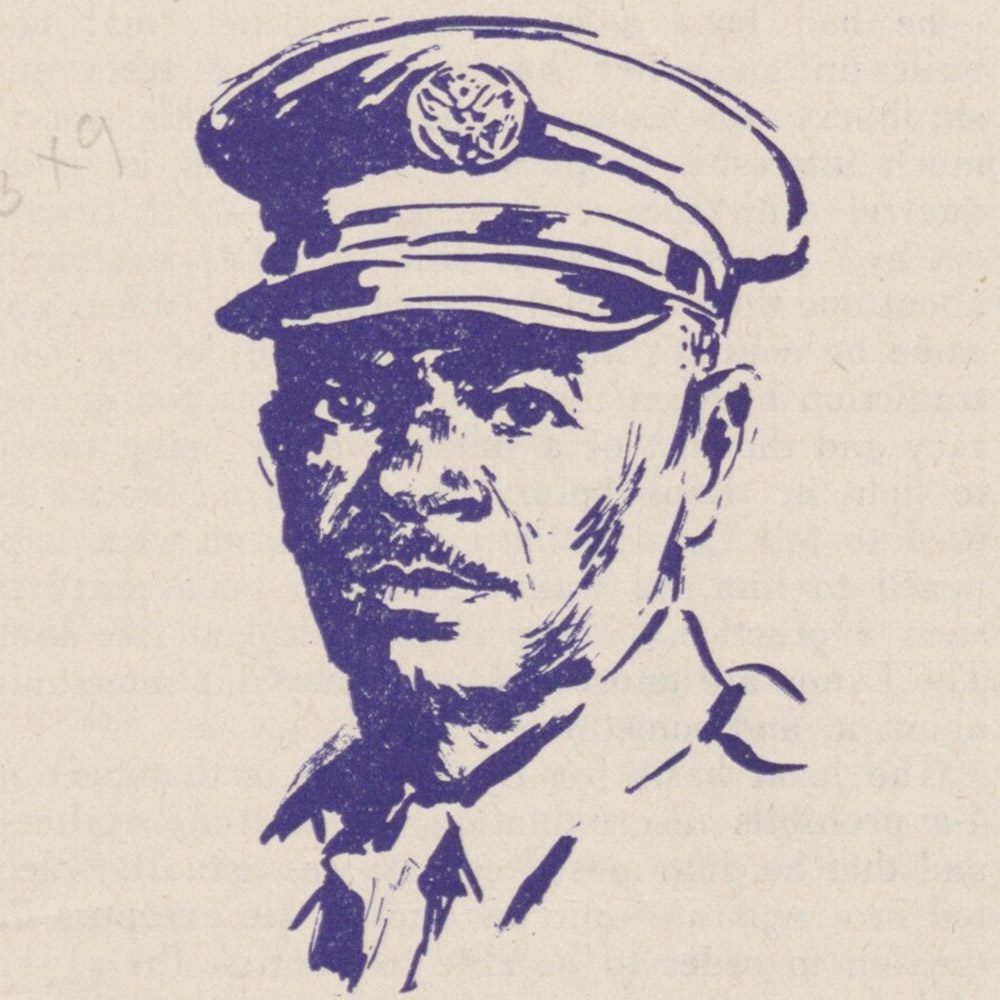 An etched image of Winfred Lynn wearing a hat and tie.