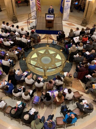 ACLU-MN supporters pack the state Capitol rotunda on Lobby Day
