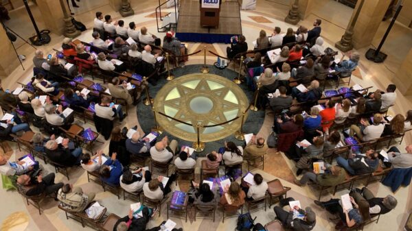 ACLU-MN supporters pack the state Capitol rotunda on Lobby Day