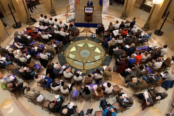 ACLU-MN supporters pack the state Capitol rotunda on Lobby Day
