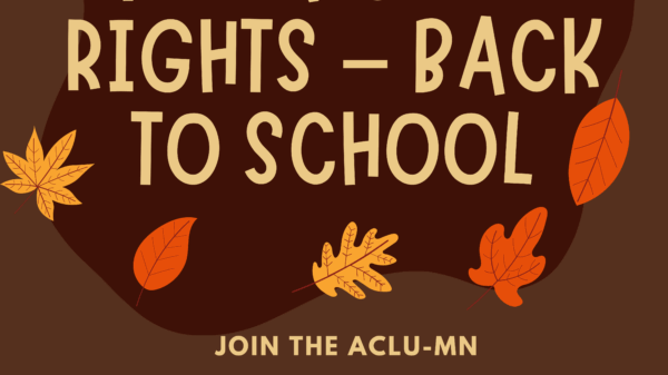 Know Your Rights - Back to School with fall leaves and a pumpkin in the bottom right corner.