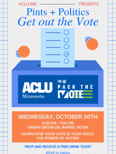 Flyer that says "Pints and Politics: Get out the Vote"