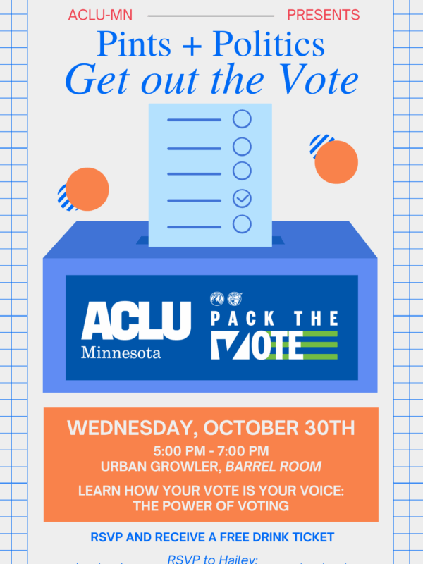 Flyer that says "Pints and Politics: Get out the Vote"