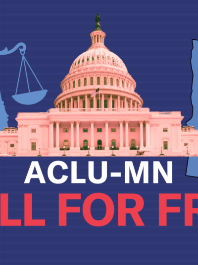 Red and white text on a dark blue background that says "ACLU-MN Firewall for Freedom"