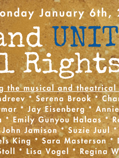 Gold backdrop with white lettering.