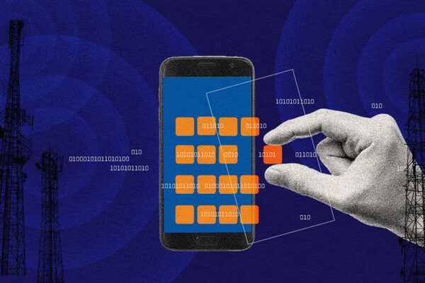 Graphic of phone with apps and codes