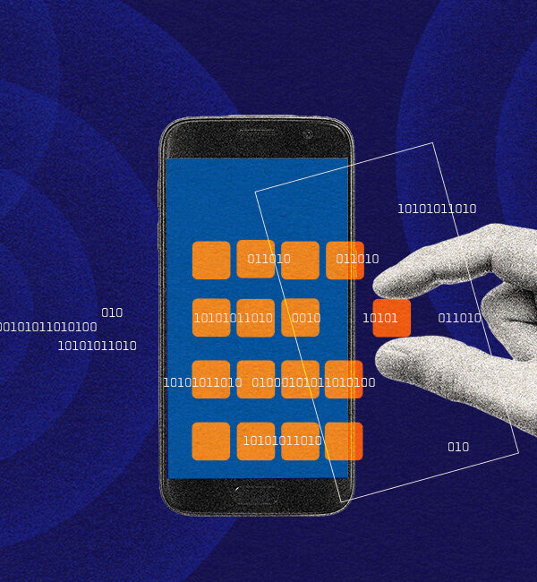 Graphic of phone with apps and codes