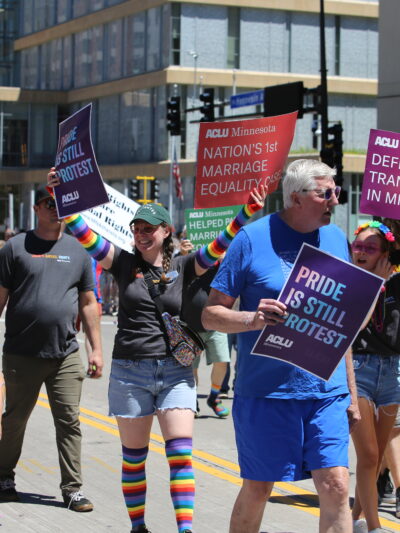 Photo of people at the ACLU-MN booth at Twin Cities Pride