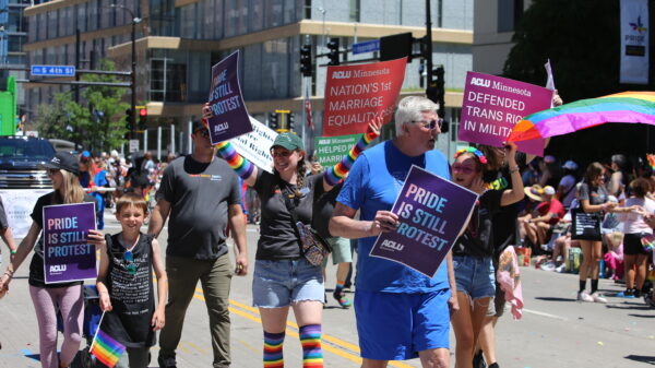 Photo of people at the ACLU-MN booth at Twin Cities Pride