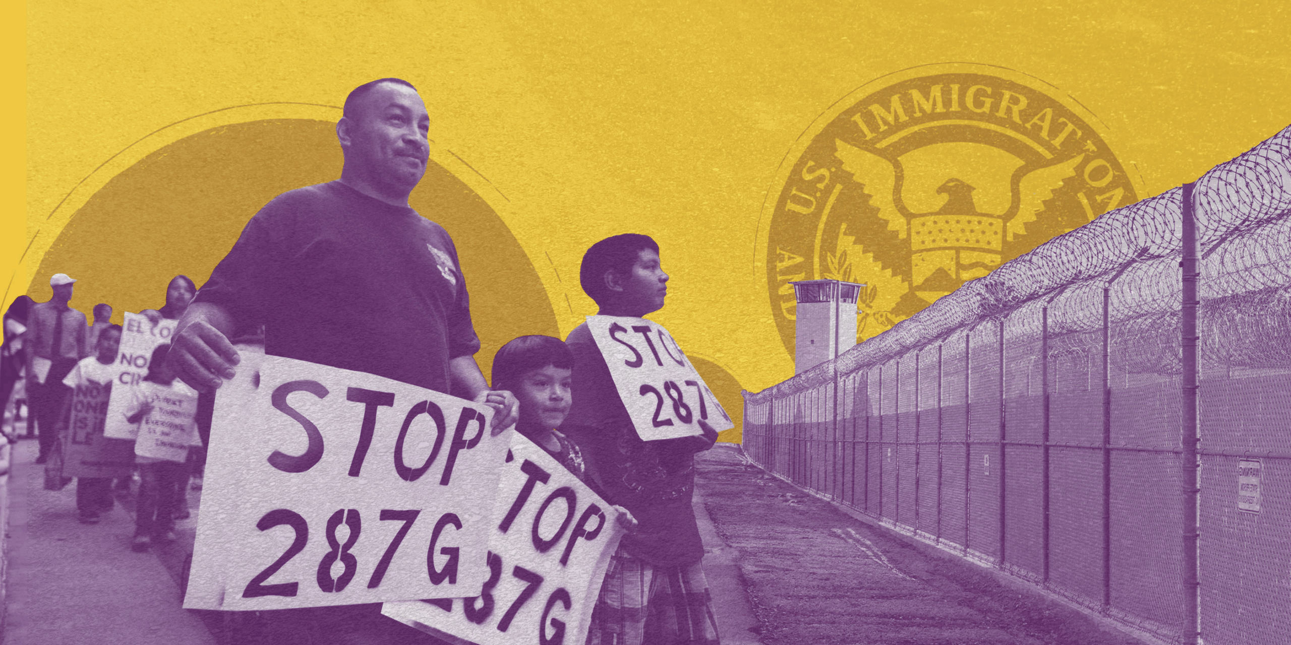 A group of protesters hold up signs that read "STOP 287G"