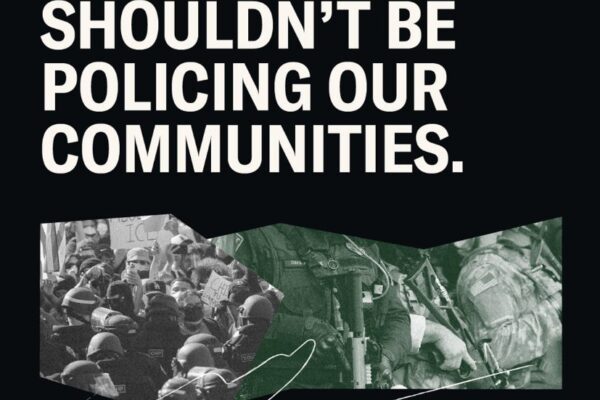 White words on black background. Abstract art at bottom.