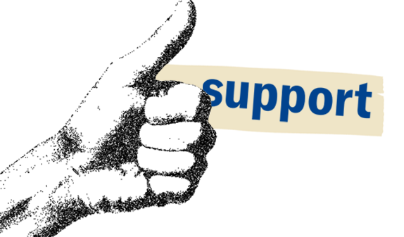 Thumbs up with text reading "suppport"