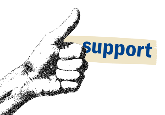 Thumbs up with text reading "suppport"