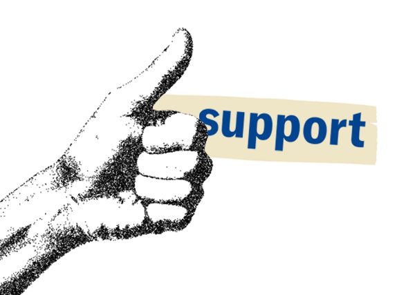 Thumbs up with text reading "suppport"