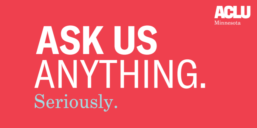 red background with white lettering reading: Ask us Anything. Seriously.