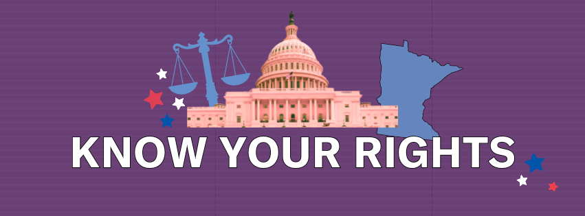 Graphic with image of Capitol, state of Minnesota and scales that says "Know your rights"