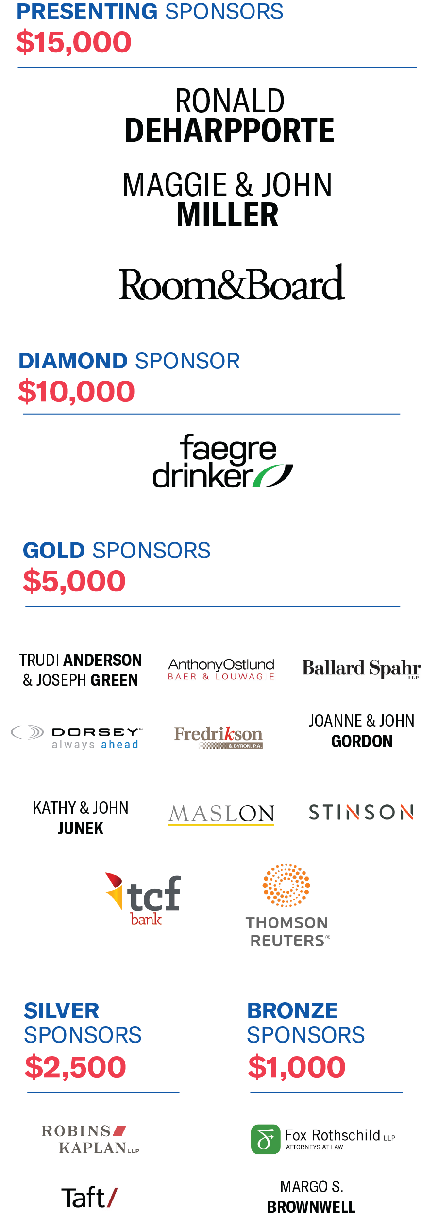 List of event sponsors