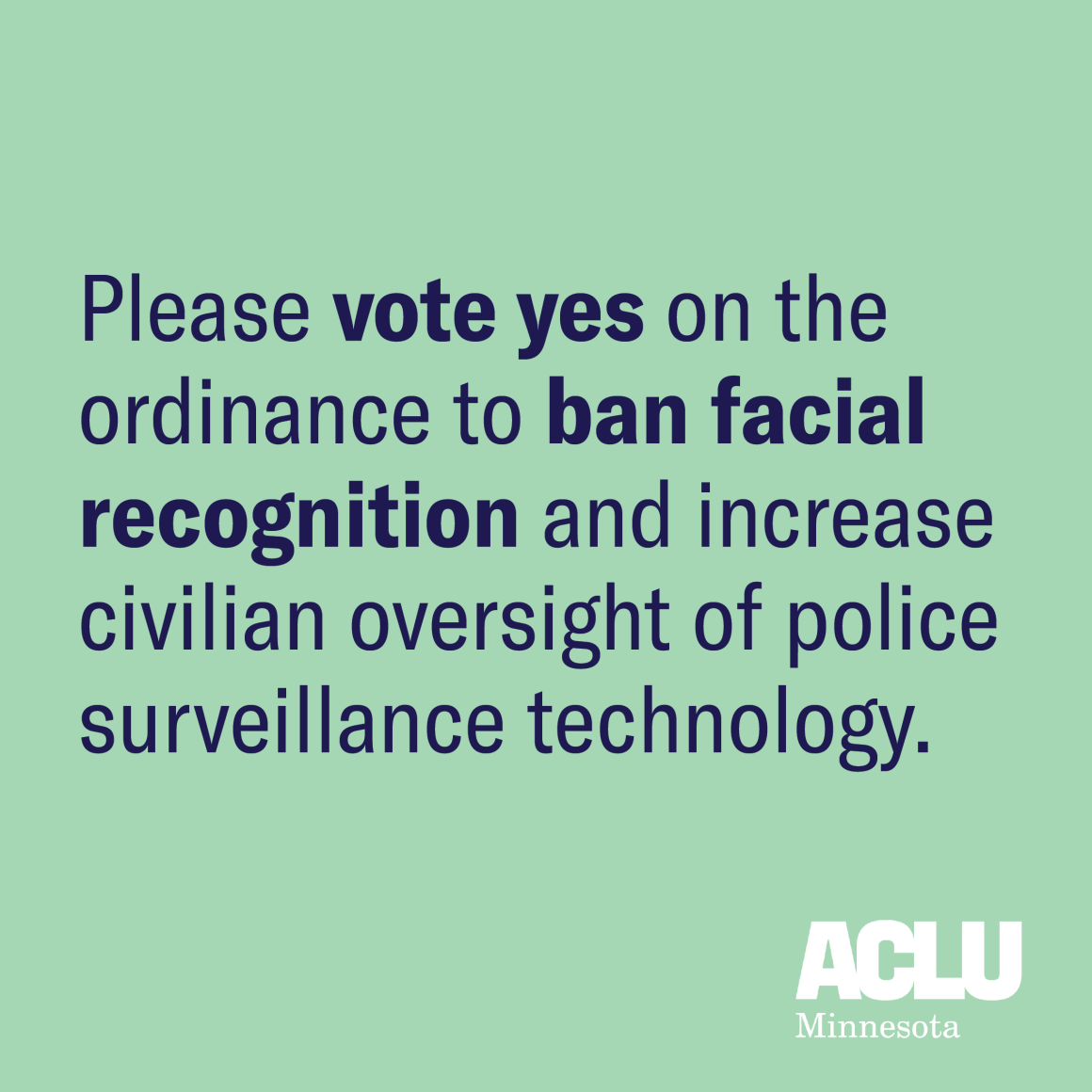 Please vote yes on the ordinance to ban facial recognition.