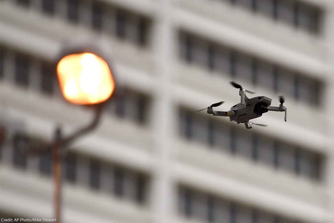 A law enforcement drone in flight.