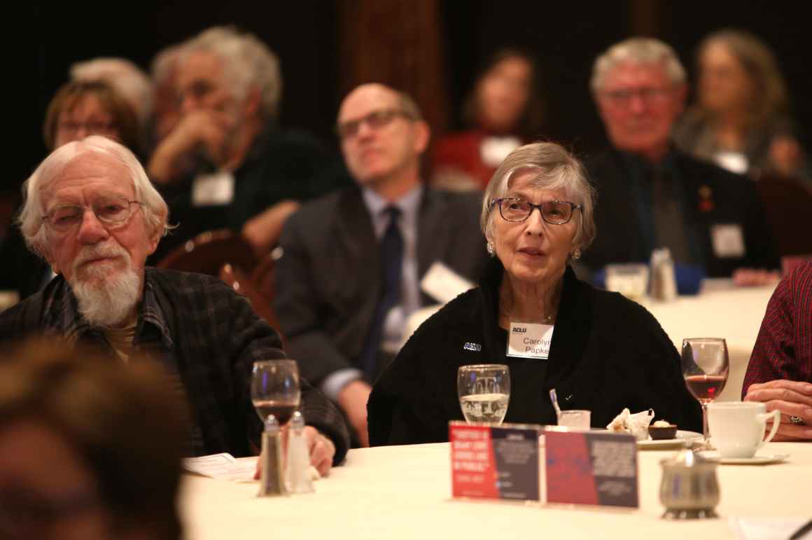 ACLU-MN supporters play close attention as Jay Stanley outlines new tech