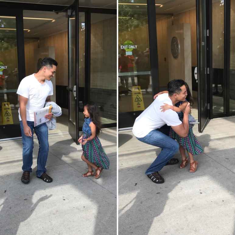 Sameth hugging his daughter after release