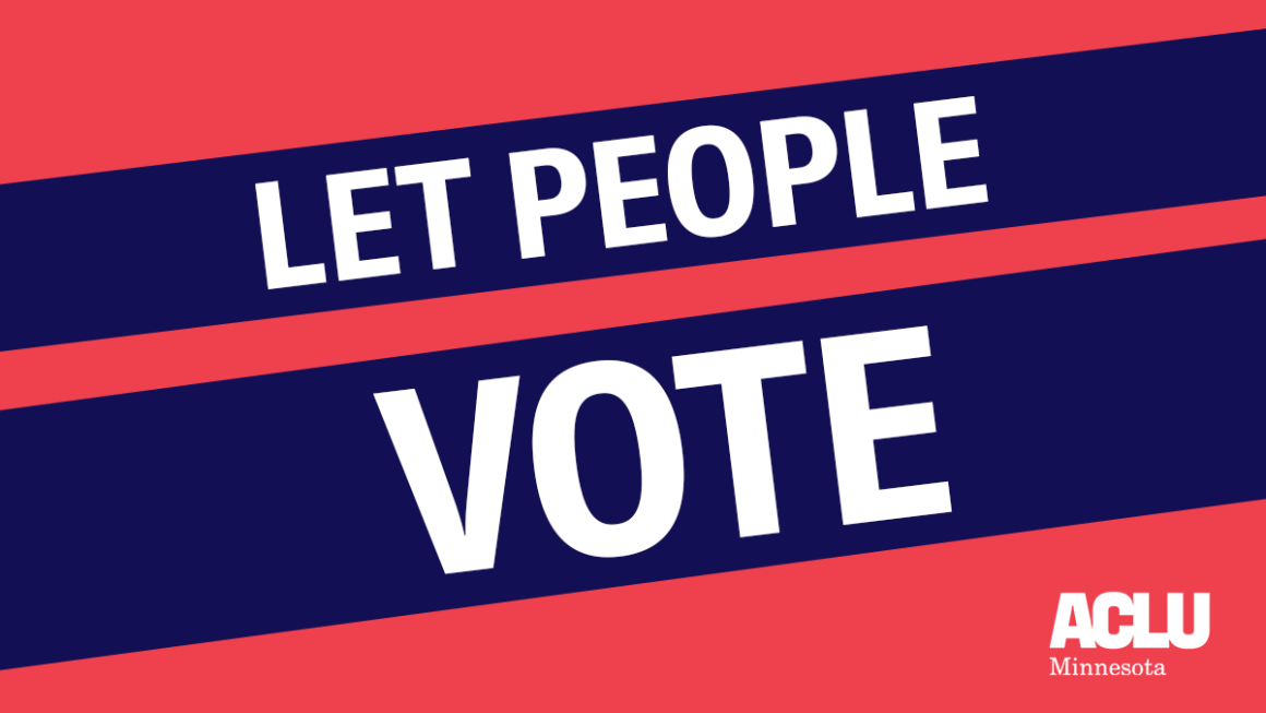 Dark pink background with diagonal navy blue banners reading: "Let People Vote"