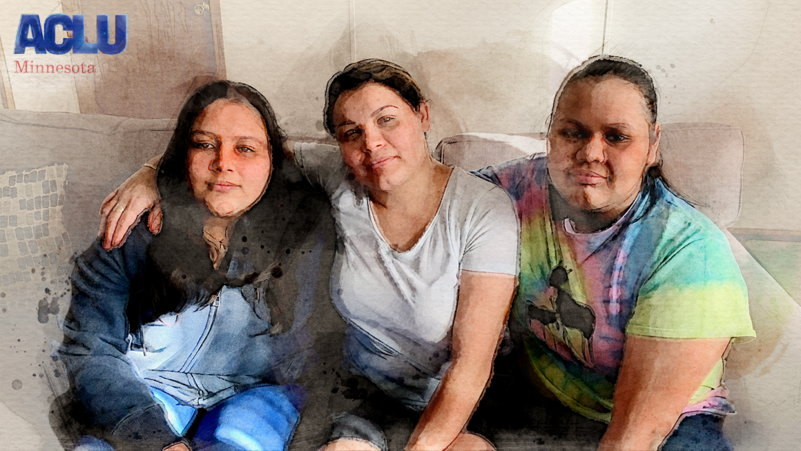 A digital watercolor portrait of the Villalobos sister and their mother