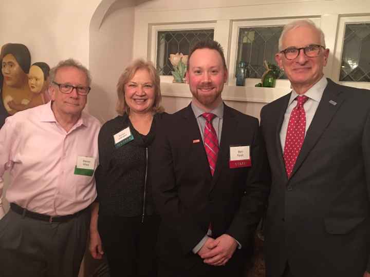 Dr. Steven Miles (left) hosts a legislative update with MinnPost Managing Editor Susan Albright, and ACLU-MN Chief Program Officer Benjamin Feist and Executive Director John Gordon. Dr. Stephen Miles