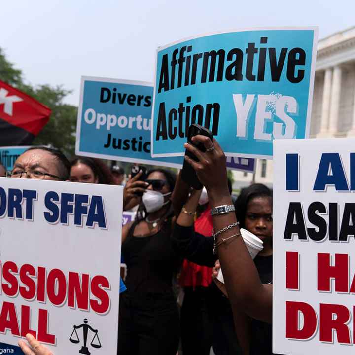 Demonstrators protest outside of the Supreme Court in Washington.