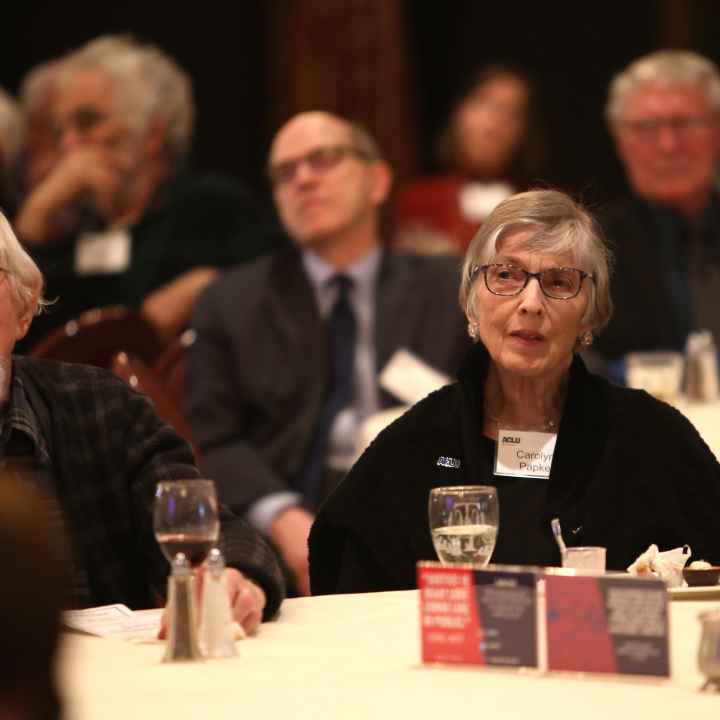 ACLU-MN supporters play close attention as Jay Stanley outlines new tech